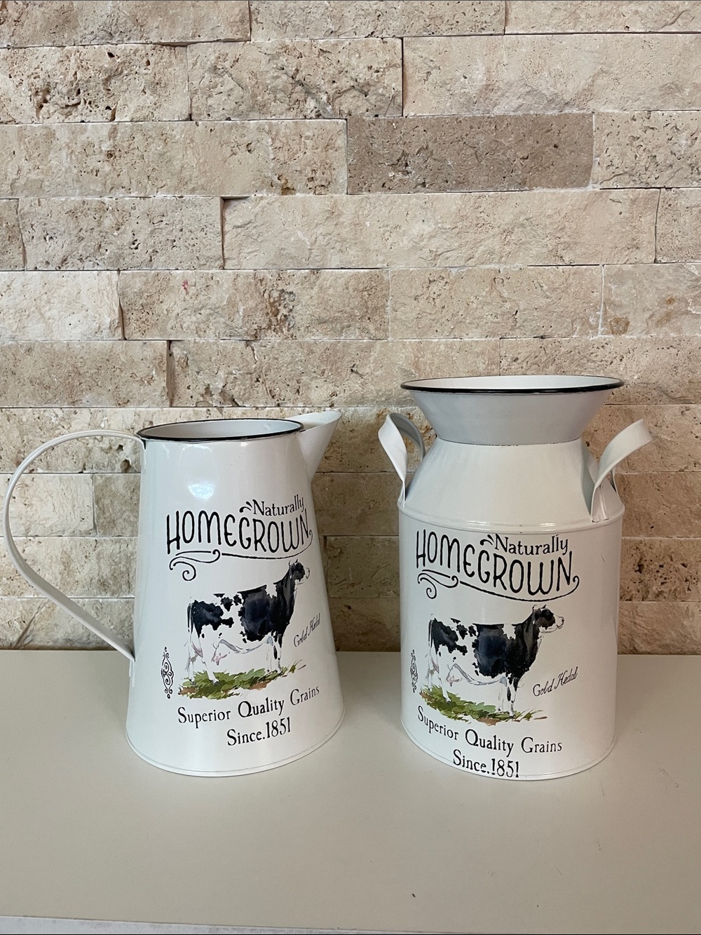 Homegrown Decorative White Milk Can Pitcher Set - Rustic Farmhouse